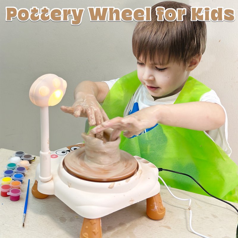 Kids Pottery Wheel Set with Air Dry Clay & Paint Craft Kit for Ages 8-12