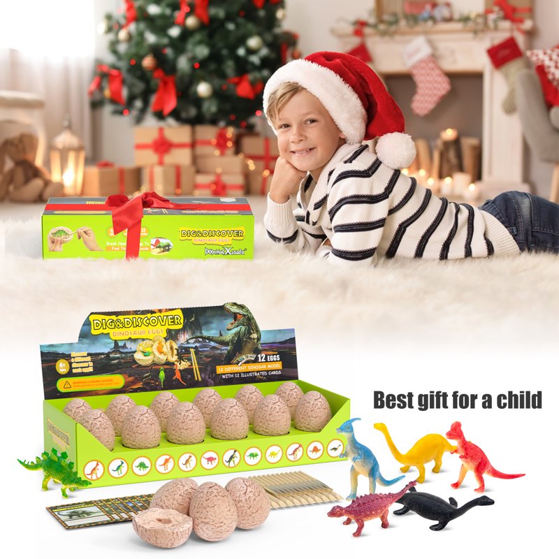Dinosaur Egg Dig Kit for Kids - Excavation Science STEM Toy with 12 Dinosaur Eggs and Learning Cards