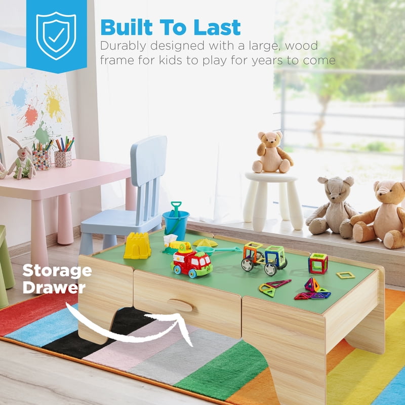 Kids Train Table Set with Reversible Surface - Wooden Play & Activity Center
