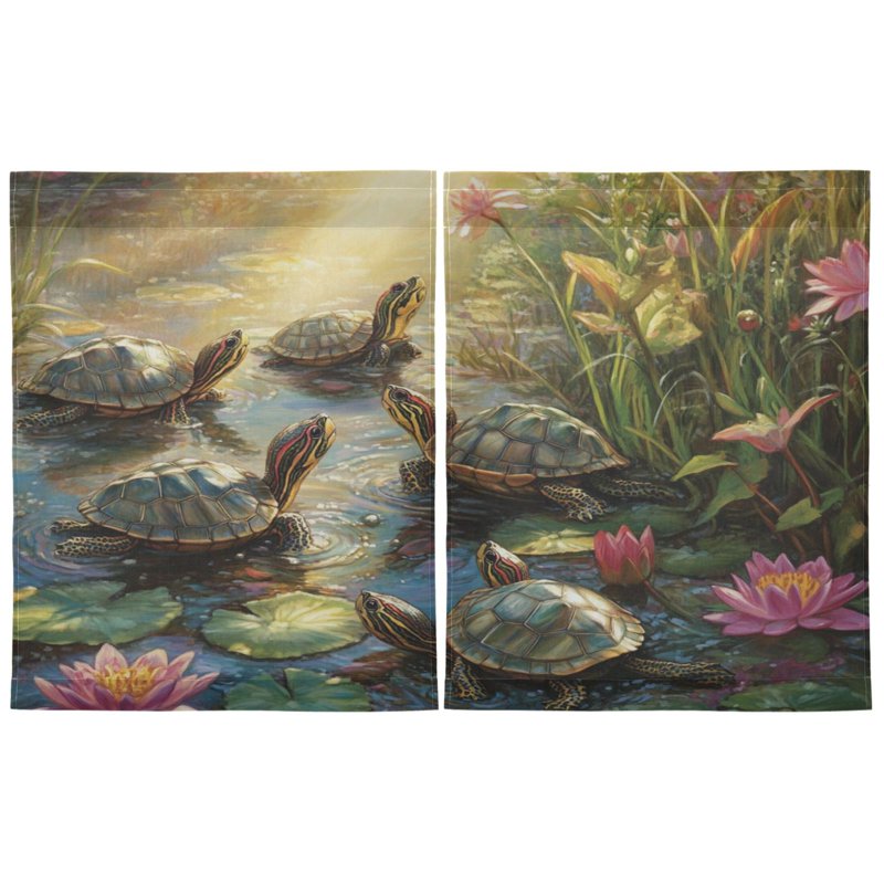 Set of 2 Sunlit Turtle Kitchen Window Curtains - Multiple Sizes