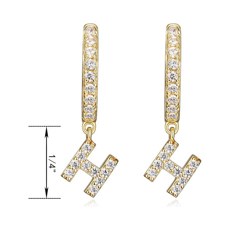 Initial Letter Hoop Earrings with Cubic Zirconia in 18K Gold over Sterling Silver