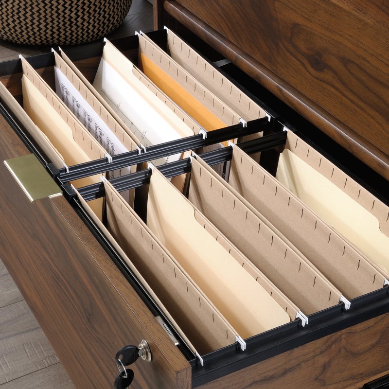 Sauder Clifford Place Lateral File Cabinet - Walnut Finish with Lock & Cords Pass-Through