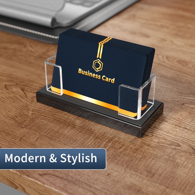 Acrylic Business Card Holder Set - Clear Desk Organizer for 60-80 Cards