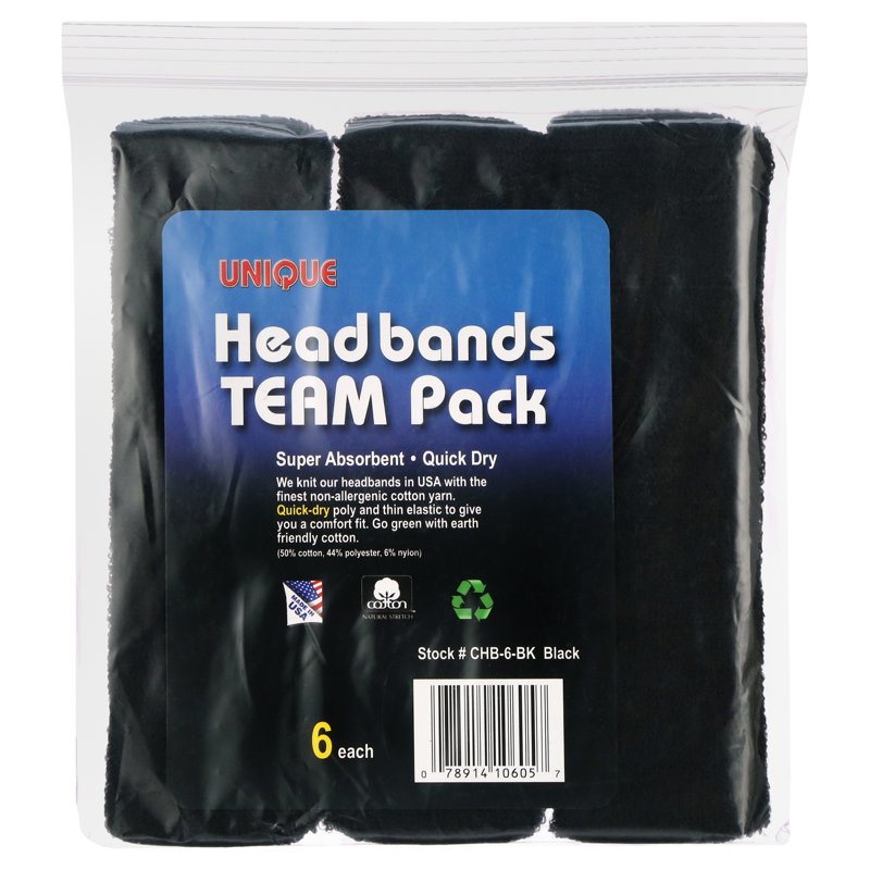 Sports Headbands Pack of 6 - Comfortable Sweat-Absorbing Team Headbands