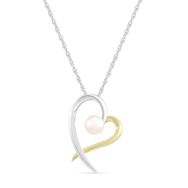 Women's 14K Gold Plated Sterling Silver Pearl Heart Pendant Necklace - 18 Inch