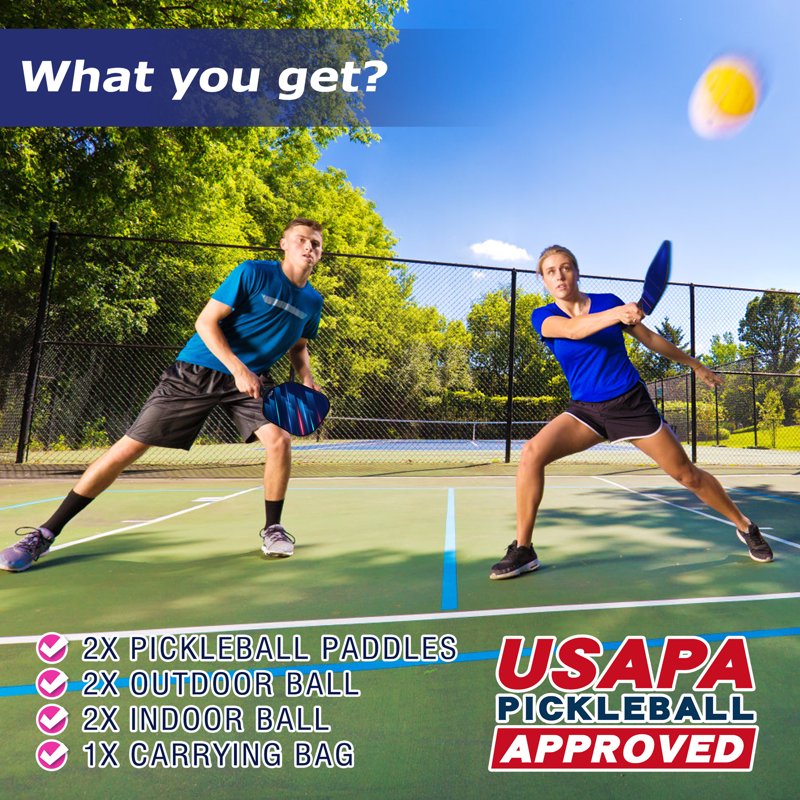 Feeray Pickleball Paddle Set - 2 Graphite Paddles, 4 Balls + Backpack, USAPA-Approved (Black)