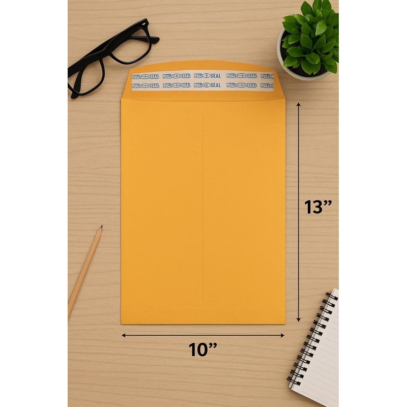 50 Pack 10x13 Inch Kraft Catalog Mailing Envelopes with Peel & Seal - Yellow Manilla