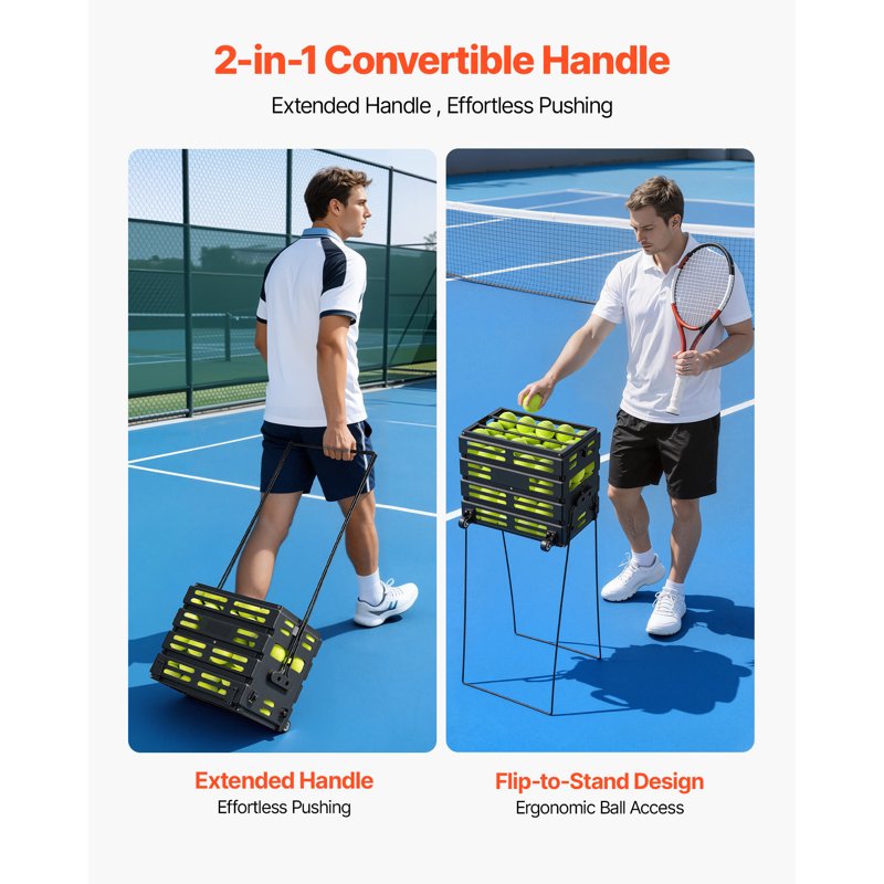 Portable Tennis Ball Hopper with 80-Ball Capacity, Folding Pickleball Basket Cart with Wheels for Training & Storage