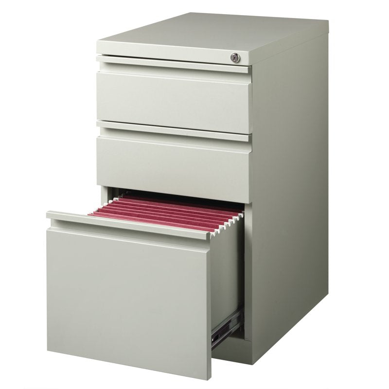 20-Inch Metal Mobile Pedestal File Cabinet with 3 Drawers - Light Gray
