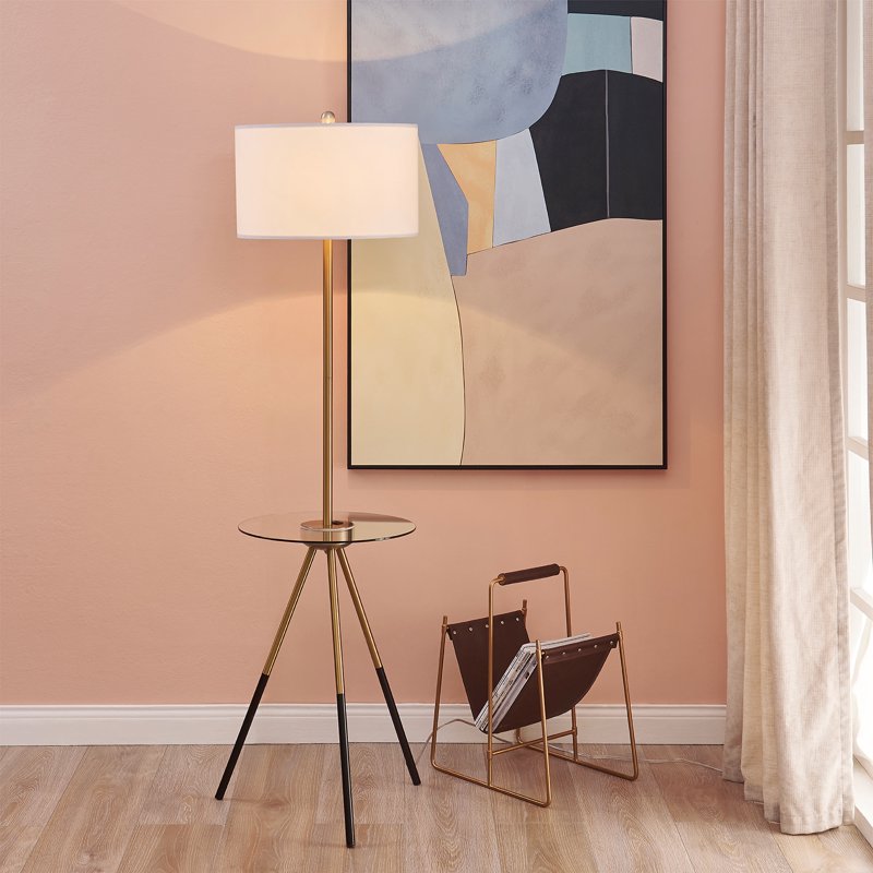 Myra Floor Lamp with Glass Table and USB Charging Port - Gold Black