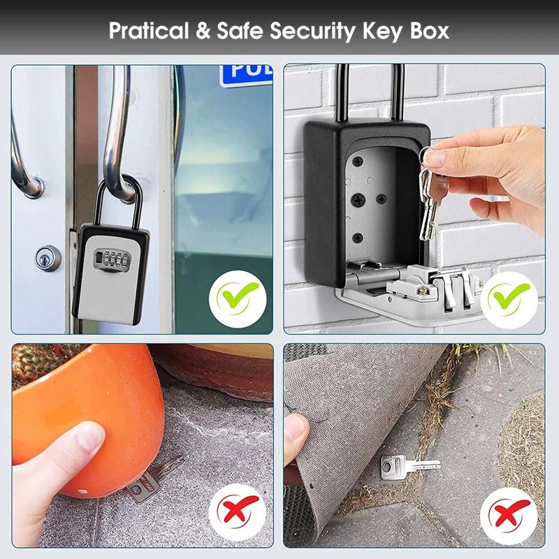 Waterproof 4-Digit Combination Key Lock Box with Removable Shackle, Portable Security Safe for Keys and Cards