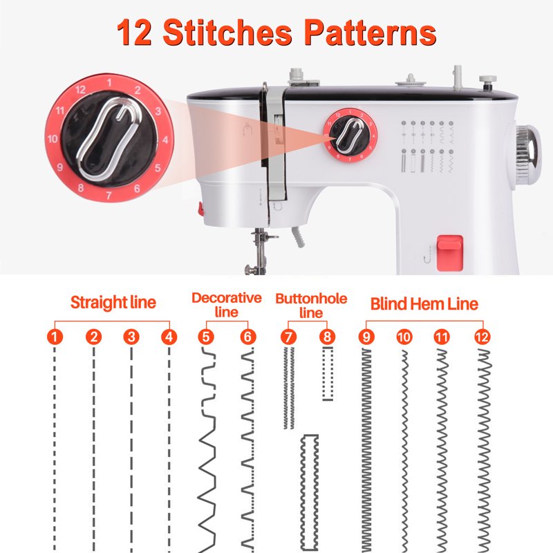 Portable Sewing Machine for Beginners with 12 Stitches & Extension Table