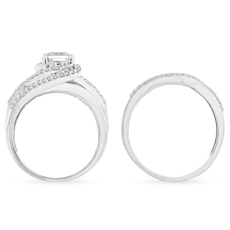 Sterling Silver Bridal Engagement Ring Set with Simulated White Diamonds
