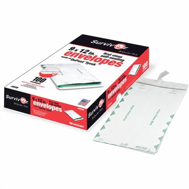 First Class Tyvek Envelopes with Peel & Seal - #10 1/2, 9x12, 14 lb, White, 100 Pack