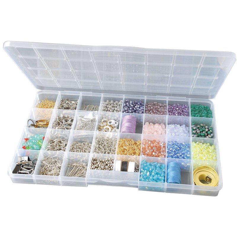 4-Pack Clear Plastic Storage Boxes with 32 Compartments - Craft & Organization Bins