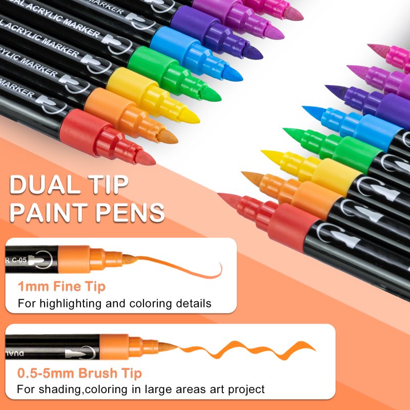 24 Colors Acrylic Paint Pens Set - Waterproof, Quick Dry, Dual Tip for Art & Crafts