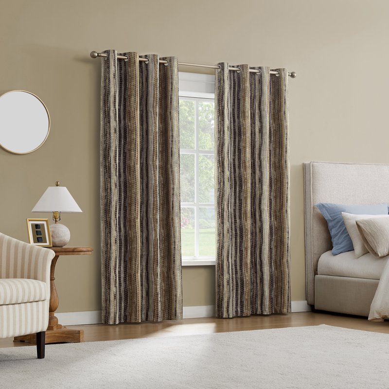 Blackout Curtain Panel with Grommets - Abstract Stripe, Thermal & Noise Reduction