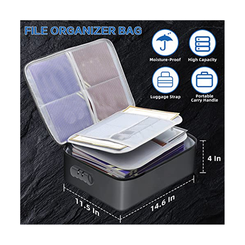 Fireproof Moistureproof Document Bag with Lock 15x11 Inch Organizer