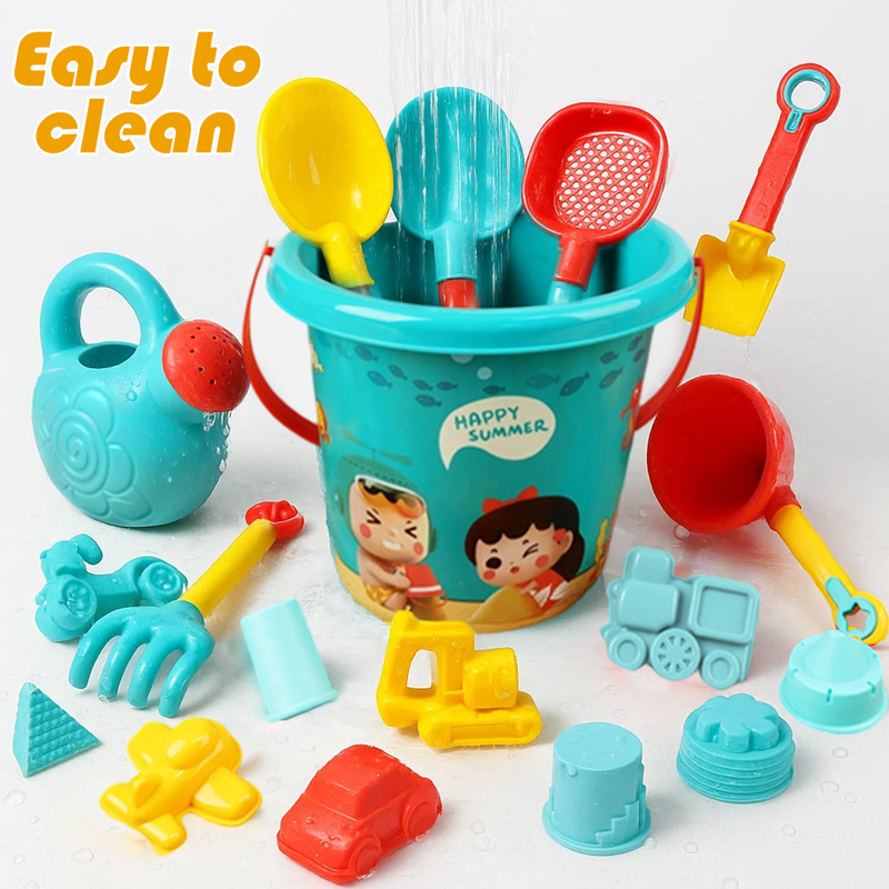 Kids Beach Toys Set - 18 Piece Sandcastle and Water Play Kit for Ages 3-10