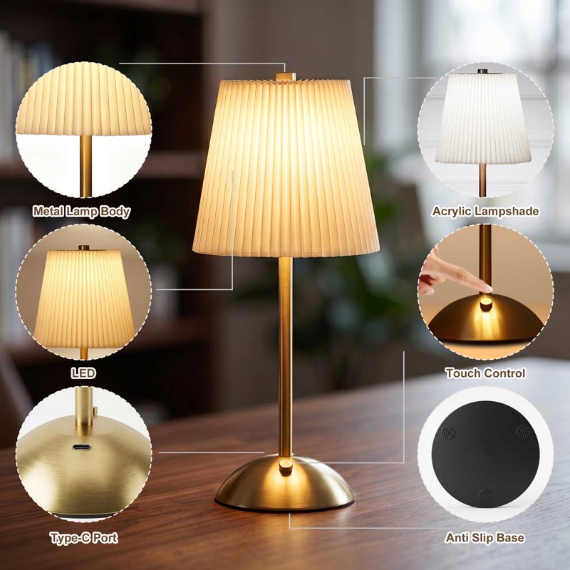 Rechargeable Cordless Table Lamp with 3 Color Temperatures & Dimming