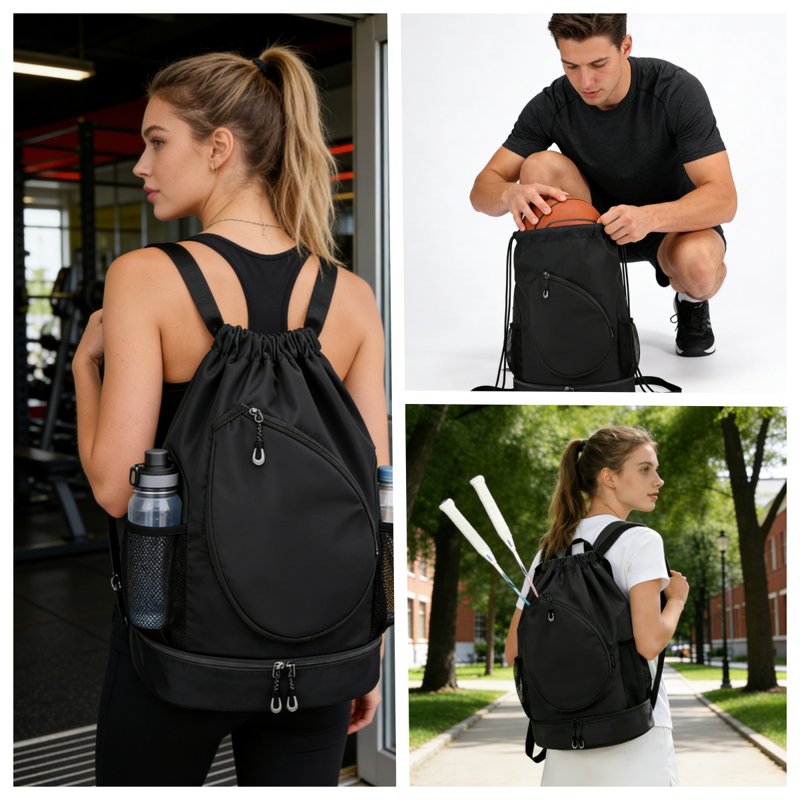 Sports Backpack with Shoe Compartment and Racket Sleeve - Gym & Court Bag