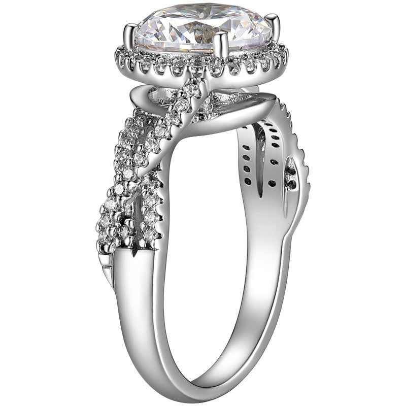 Moissanite Halo Engagement Ring in Rhodium Plated Sterling Silver - 2.75 Carats