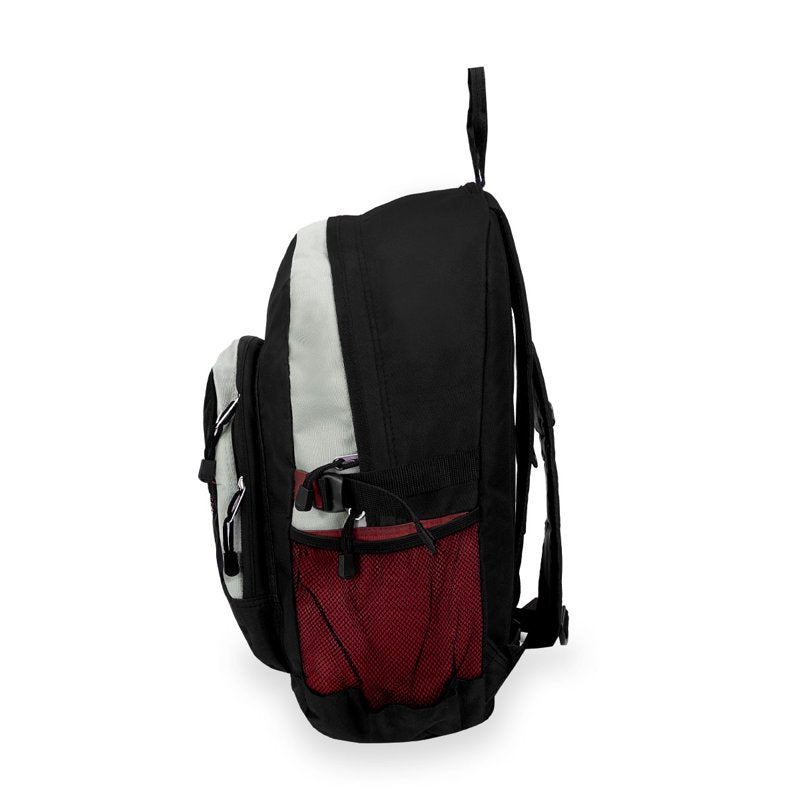 Unisex Sports Backpack with Dual Mesh Pockets 19-Inch Burgundy Gray Black