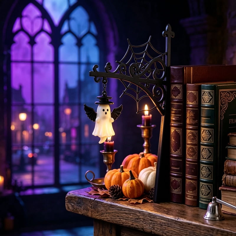 Dengmore Dice Symbol Halloween Ghost Light - 15-Bookself Variation: Ghost Lamp for Bookshelf with Spider Web Decor