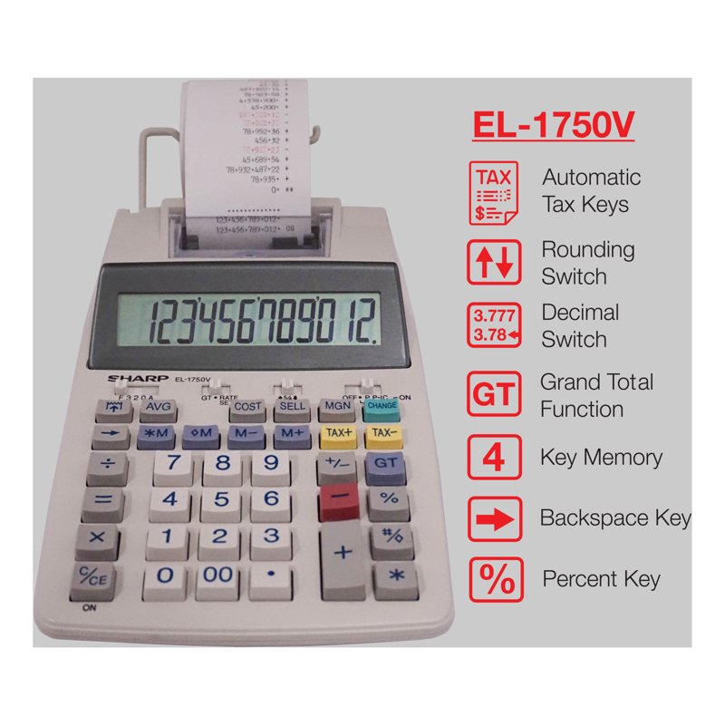 Sharp EL1750V Printing Calculator with Antimicrobial Protection and Large Display