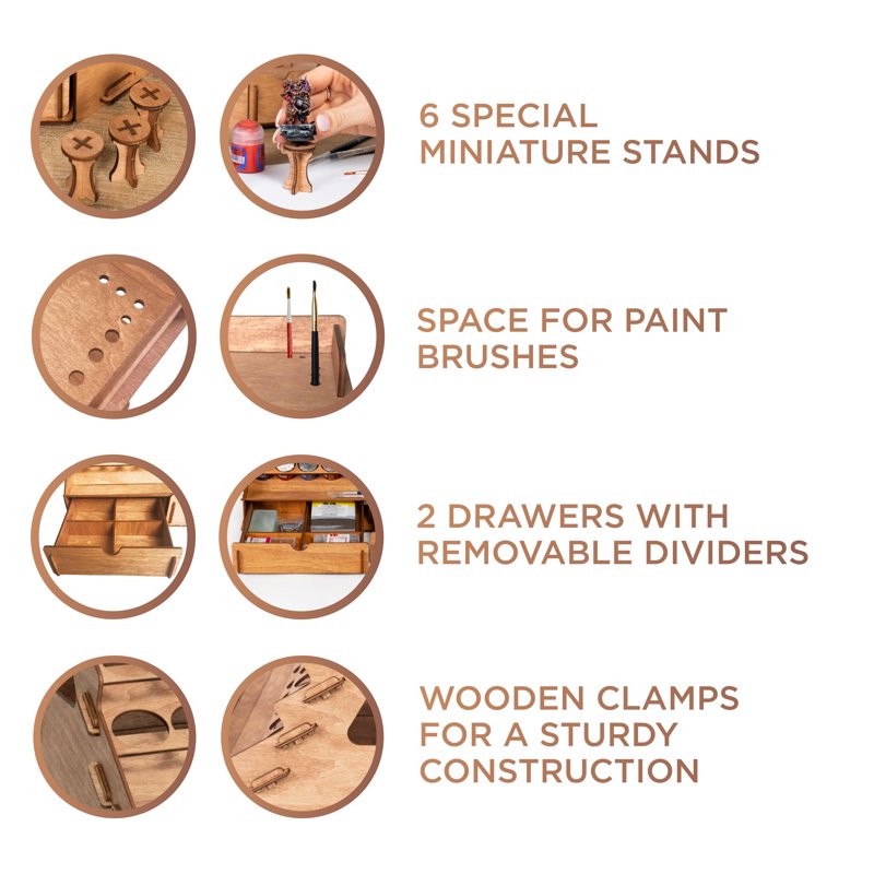 Wooden Paint Rack with 74 Bottle Capacity, Brush Holes & Storage Cabinets