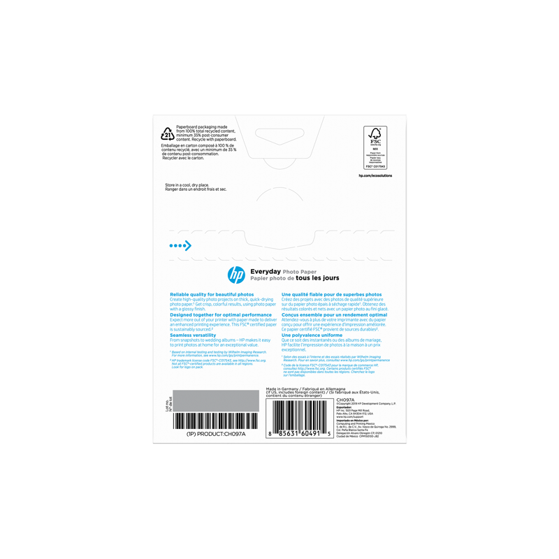 HP Glossy Photo Paper 52 lb 5x7 inch 60 Sheets - Recyclable Inkjet Photo Paper