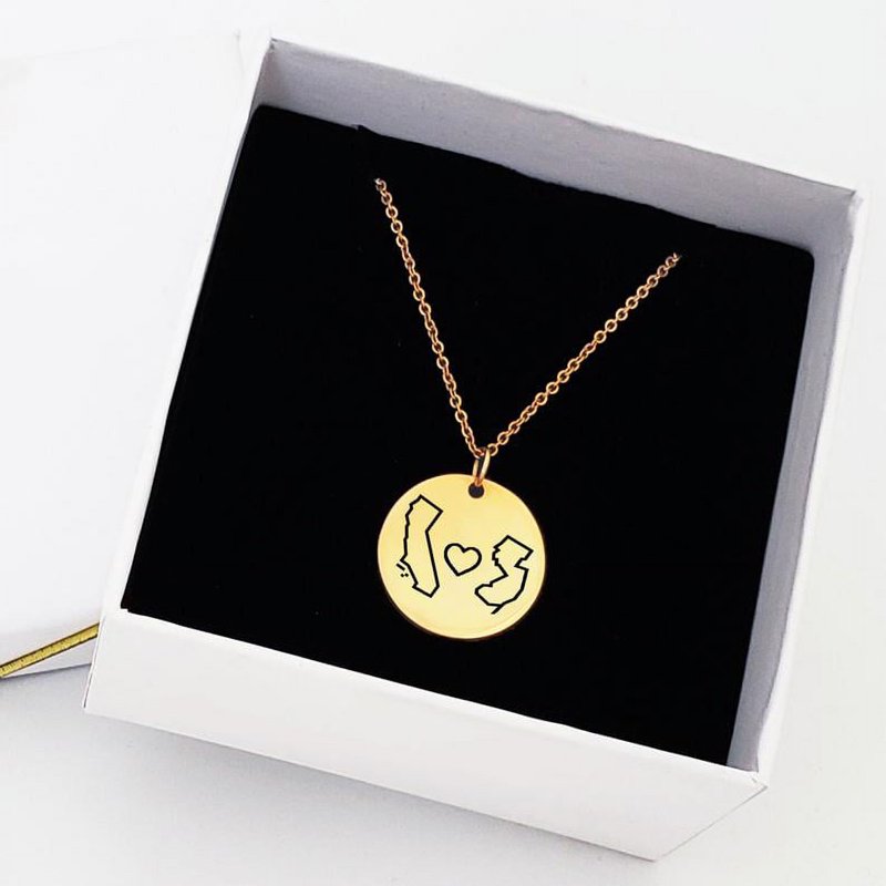 Personalized Long Distance Necklace - Friendship Jewelry Gift - Silver, Gold, Rose Gold