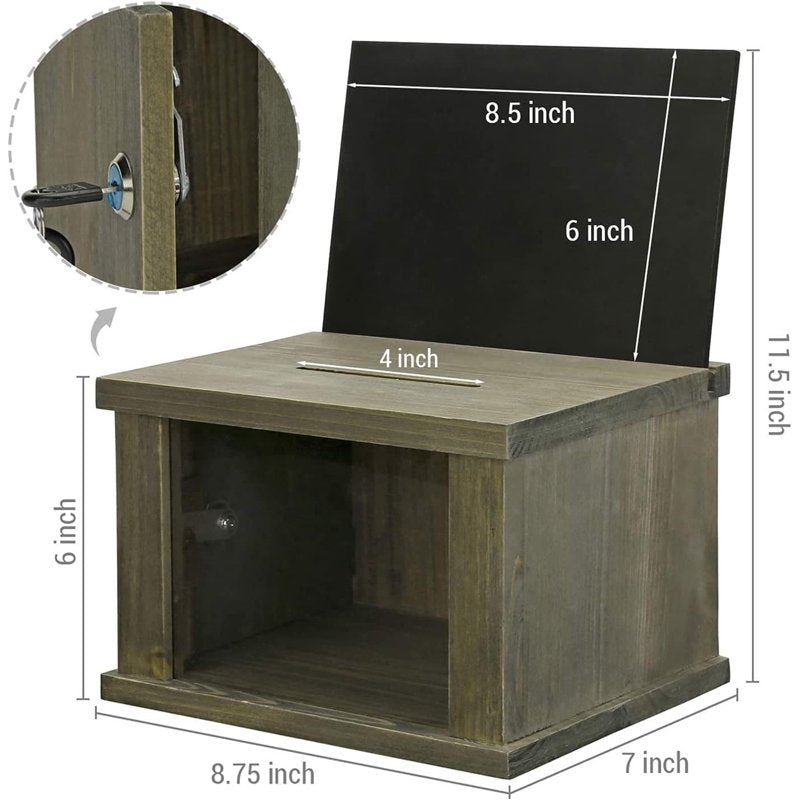 Wooden Donation & Suggestion Box with Lock & Chalkboard - Rustic Reclaimed Style