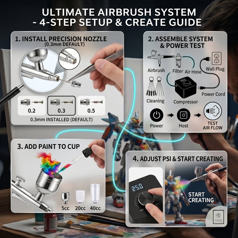Professional Airbrush Kit with Compressor for Model Painting Nails Makeup & Cake Decorating