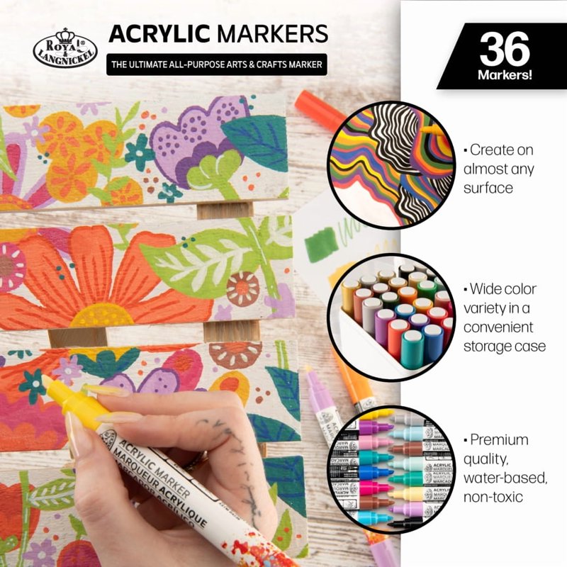 Artist Acrylic Paint Marker Set 36 Pieces with Reversible Tips - Vibrant Multi-Surface Markers