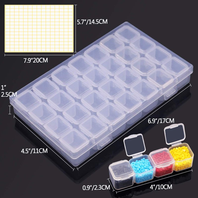 Acrylic Bead Storage Cases Set of 2 - 56 Grid Craft Organizer Box for Diamonds and Jewelry Supplies