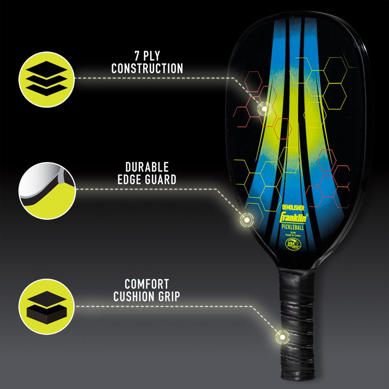 Demolisher Pickleball Paddle - Franklin Sports Wooden 11oz (Black/Blue/Yellow) Variation of THIS listing: 1