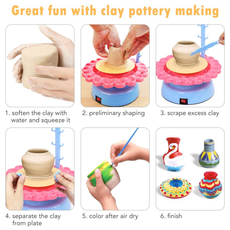 Kids Pottery Wheel Kit - Art Supplies for Ages 8+ with Clay & Paint