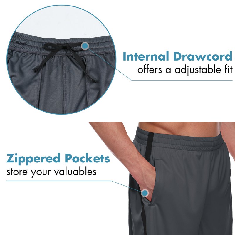 Men's Athletic Basketball Shorts with Zipper Pockets - Lightweight Workout Gym Shorts