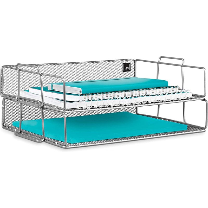 2-Tier Mesh Desk Organizer for Office Supplies - Silver