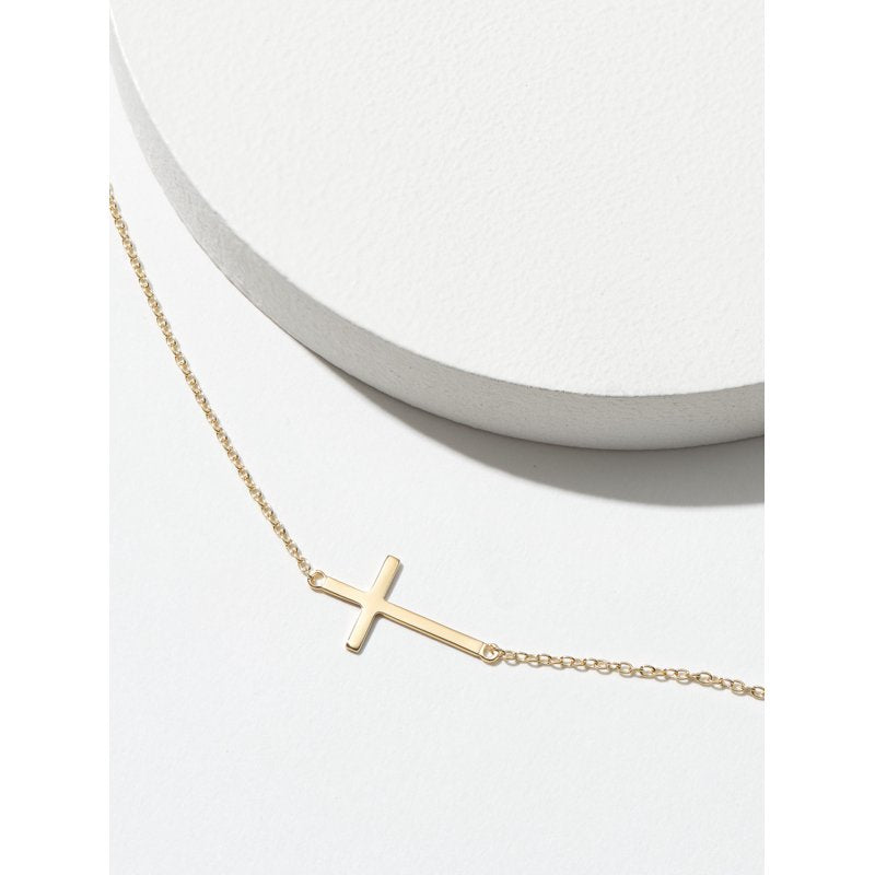 Gold Cross Pendant Necklace 16” Chain with 2” Extension - Dainty Jewelry