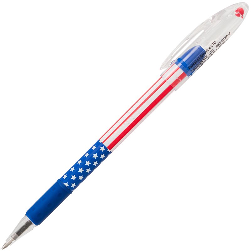 Ballpoint Pen 12 Pack - Fine 0.7mm Line, Stars & Stripes Flag Design, Black Ink