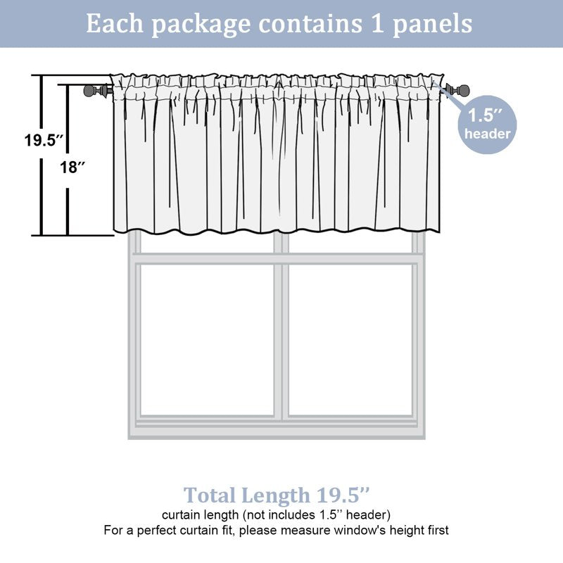 Window Valance Curtain 60x18 Inches for Kitchen Bedroom Living Room - Multiple Colors