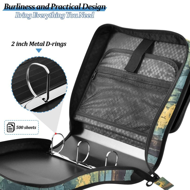 Waterproof 3 Ring Zipper Binder with Shoulder Strap 2 Inch Capacity