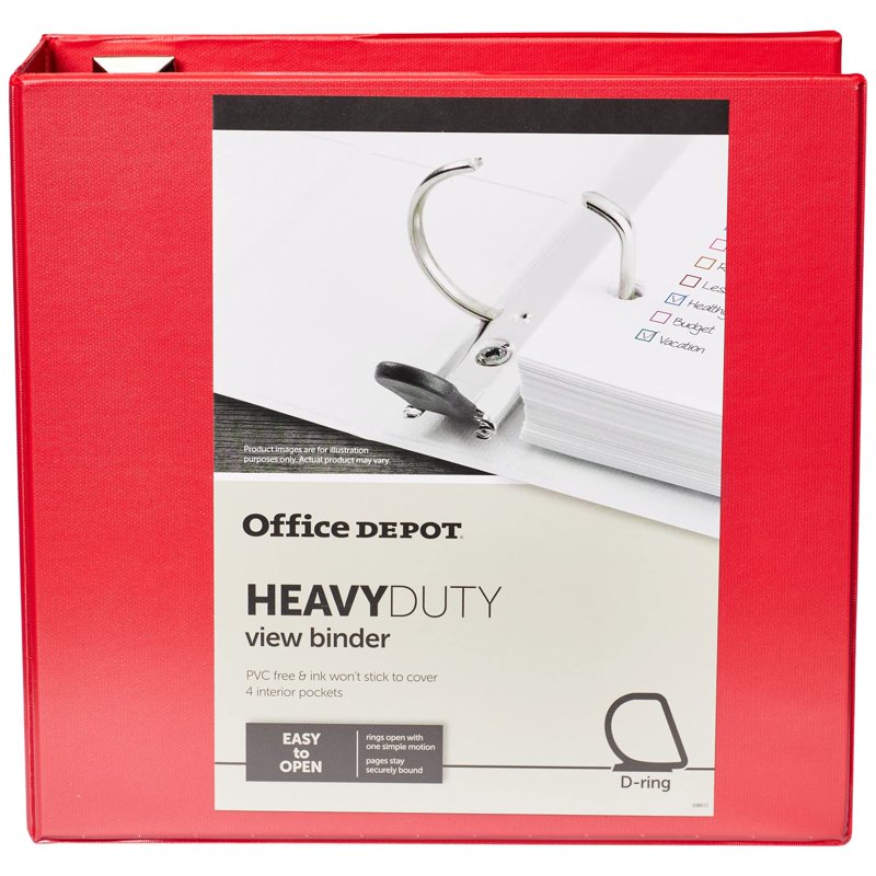 Heavy-Duty 4-Inch D-Ring View Binder - Red, Recycled Content, 760 Sheets