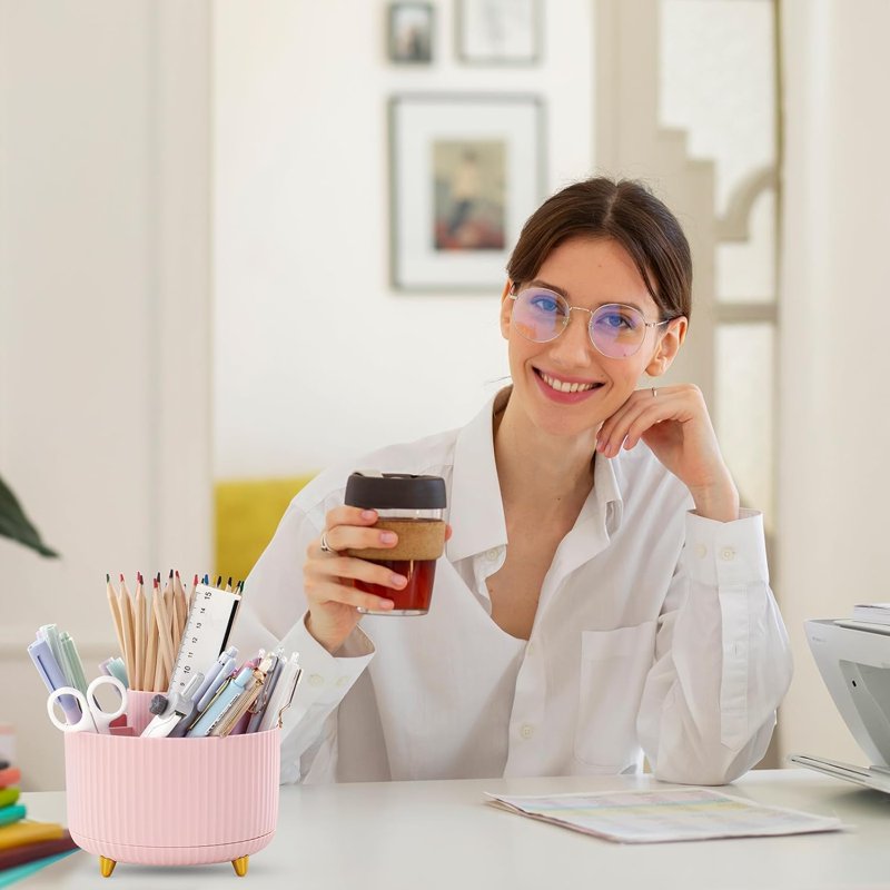 360 Degree Rotating Desk Organizer with 5 Slots - Multi-Purpose Pen and Office Supply Holder