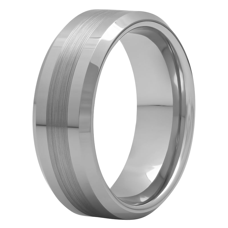 Men's Tungsten Wedding Band with Beveled Satin Center - Durable Men's Ring