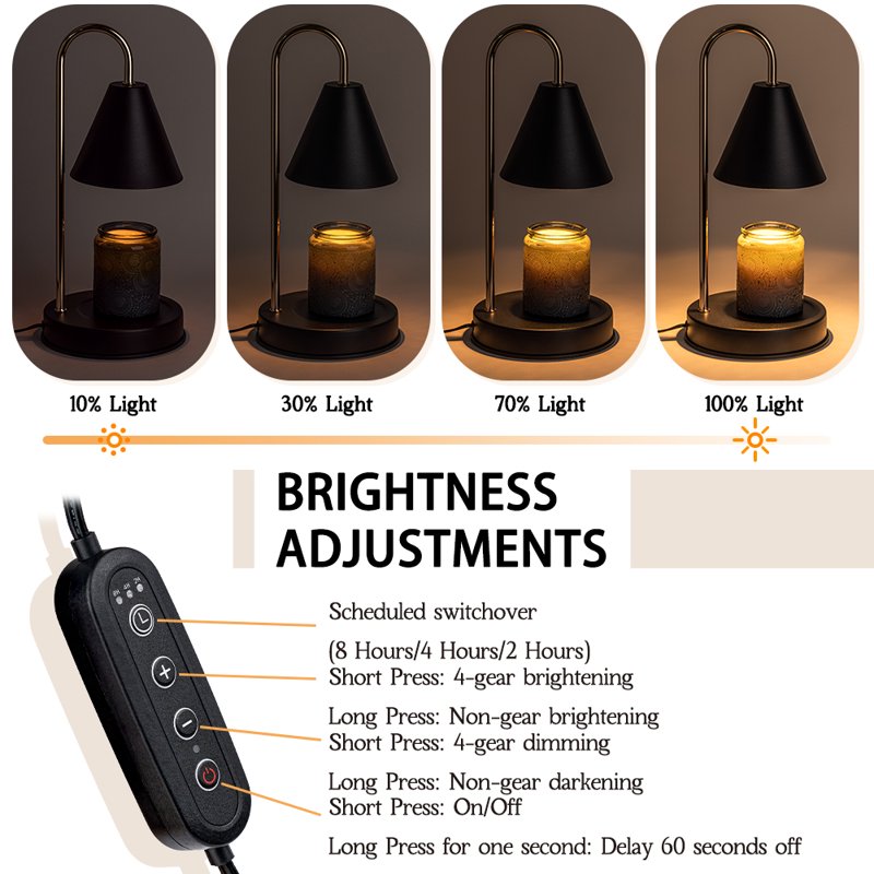 Dimmable Candle Warmer Lamp with Timer for Jar Candles - Modern Black Design