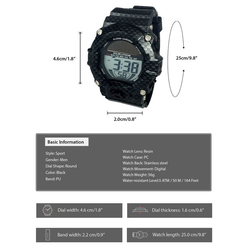 George Men's Solar Digital Wristwatch with Water Resistance and Backlight