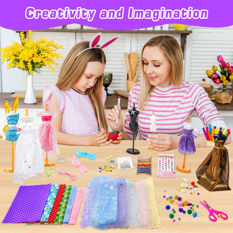 Kids Fashion Designer Craft Kit with Mannequins Sewing Supplies & Accessories